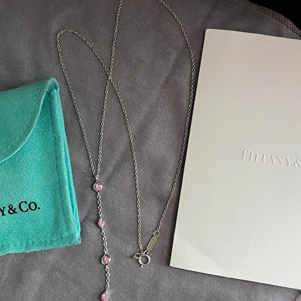 Tiffany & Co. 18k White Gold Pink Sapphire Drop Pendant - Picture 3 of 7